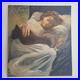 Vintage Oil Painting Art Artwork Canvas Signed 1971 Girl & Black Cat 20 x 22
