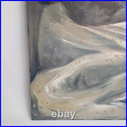Vintage Oil Painting Art Artwork Canvas Signed 1971 Girl & Black Cat 20 x 22