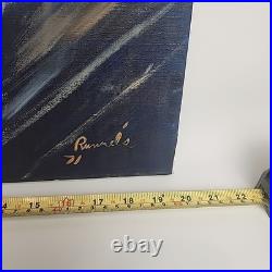 Vintage Oil Painting Art Artwork Canvas Signed 1971 Girl & Black Cat 20 x 22