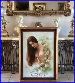 Vintage Oil Painting Beautiful Half Nude Woman in a Garden O/C Art Signed Framed
