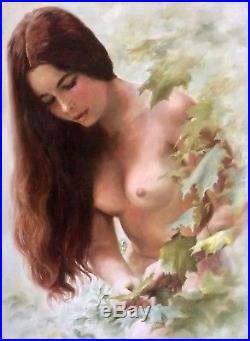 Vintage Oil Painting Beautiful Half Nude Woman in a Garden O/C Art Signed Framed