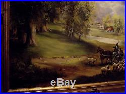 Vintage Oil Painting Canvas Artist Signed G L Greeger Landscape Sheep People