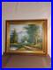 Vintage Oil Painting Canvas Landscape Mountains River Cabin House Signed Framed