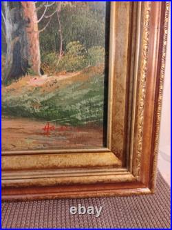 Vintage Oil Painting Canvas Landscape Mountains River Cabin House Signed Framed