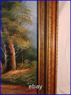 Vintage Oil Painting Canvas Landscape Mountains River Cabin House Signed Framed