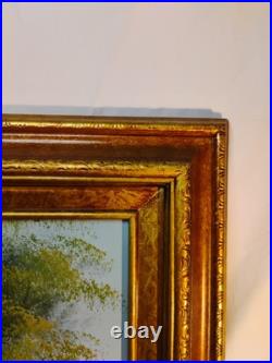 Vintage Oil Painting Canvas Landscape Mountains River Cabin House Signed Framed