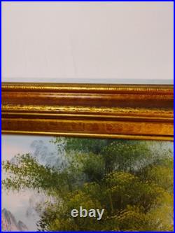 Vintage Oil Painting Canvas Landscape Mountains River Cabin House Signed Framed