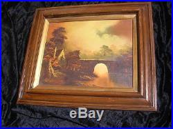 Vintage Oil Painting Country Landscape River & bridge Signed Mario Tavares