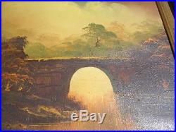 Vintage Oil Painting Country Landscape River & bridge Signed Mario Tavares