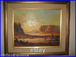 Vintage Oil Painting Desert Cowboy Landscape Signed Leo Sherman