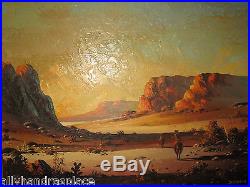 Vintage Oil Painting Desert Cowboy Landscape Signed Leo Sherman