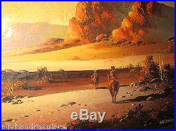 Vintage Oil Painting Desert Cowboy Landscape Signed Leo Sherman