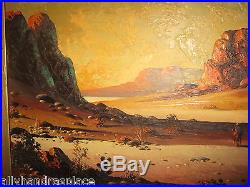 Vintage Oil Painting Desert Cowboy Landscape Signed Leo Sherman