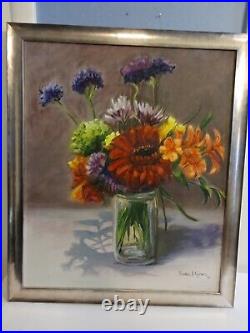 Vintage Oil Painting Farmhouse Flowers signed listed artist Cape Cod, MA