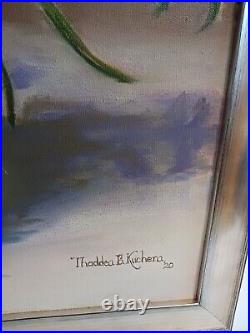 Vintage Oil Painting Farmhouse Flowers signed listed artist Cape Cod, MA