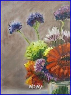 Vintage Oil Painting Farmhouse Flowers signed listed artist Cape Cod, MA