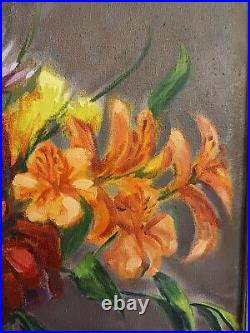 Vintage Oil Painting Farmhouse Flowers signed listed artist Cape Cod, MA