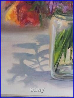 Vintage Oil Painting Farmhouse Flowers signed listed artist Cape Cod, MA