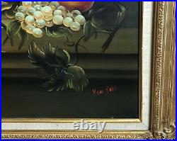 Vintage Oil Painting Floral Still Life Canvas Signed Ornate Gold Frame 36 x 24