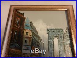 Vintage Oil Painting French European Town Framed, signed Impressionist Style