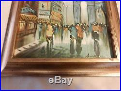 Vintage Oil Painting French European Town Framed, signed Impressionist Style