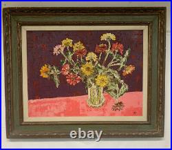 Vintage Oil Painting Heavy Impasto Colorful Floral Signed Wood Framed 26x32