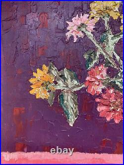 Vintage Oil Painting Heavy Impasto Colorful Floral Signed Wood Framed 26x32