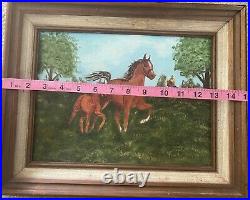 Vintage Oil Painting Horses Colt Rider Trees Western Framed Signed 1980