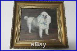 Vintage Oil Painting JEUDI Toy Poodle Dog Sanders Kentucky Artist Gold Frame