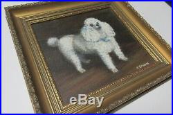 Vintage Oil Painting JEUDI Toy Poodle Dog Sanders Kentucky Artist Gold Frame