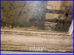 Vintage Oil Painting Landscape with Garden Urns and Mountain View, signed, Frame