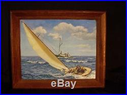 Vintage Oil Painting Marine Nautical SAIL BOAT Sailing Signed HOWELL 20x24