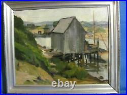 Vintage Oil Painting Martha's Vineyard Menemsha Harbor Lobster Shack & Boat