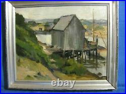 Vintage Oil Painting Martha's Vineyard Menemsha Harbor Lobster Shack & Boat