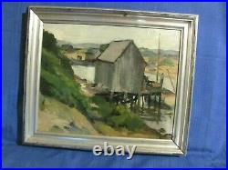 Vintage Oil Painting Martha's Vineyard Menemsha Harbor Lobster Shack & Boat