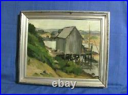 Vintage Oil Painting Martha's Vineyard Menemsha Harbor Lobster Shack & Boat