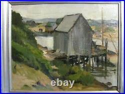 Vintage Oil Painting Martha's Vineyard Menemsha Harbor Lobster Shack & Boat