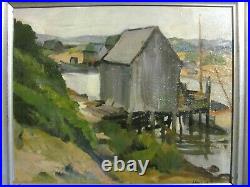 Vintage Oil Painting Martha's Vineyard Menemsha Harbor Lobster Shack & Boat