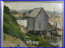 Vintage Oil Painting Martha's Vineyard Menemsha Harbor Lobster Shack & Boat