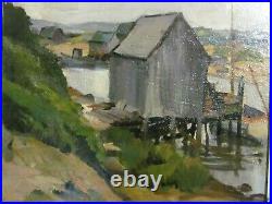 Vintage Oil Painting Martha's Vineyard Menemsha Harbor Lobster Shack & Boat