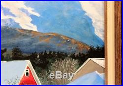 Vintage Oil Painting New England Stowe VT Red Barn Mountain Signed F Ramsay