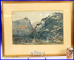 Vintage Oil Painting New England Stowe VT Red Barn Mountain Signed F Ramsay