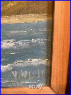 Vintage Oil Painting Of California Sailboat Off Shore. Signed V Neely 1967