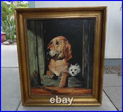 Vintage Oil Painting Of Dogs Signed And Dated 1969 Art Reproduction Commissioned