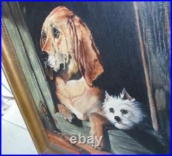 Vintage Oil Painting Of Dogs Signed And Dated 1969 Art Reproduction Commissioned