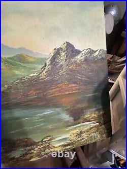 Vintage Oil Painting Of Mountains And Lake Signed Montez 24x36