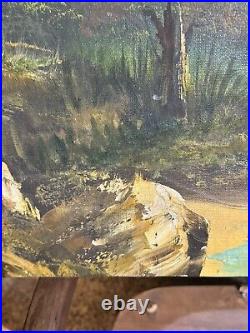 Vintage Oil Painting Of Mountains And Lake Signed Montez 24x36
