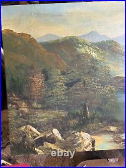 Vintage Oil Painting Of Mountains And Lake Signed Montez 24x36