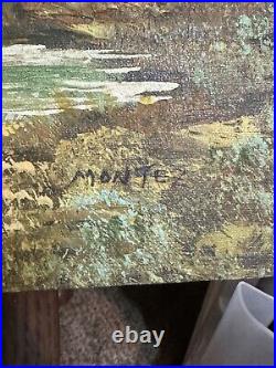 Vintage Oil Painting Of Mountains And Lake Signed Montez 24x36