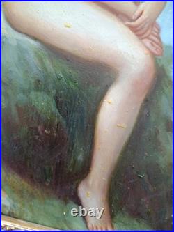 Vintage Oil Painting Of Nude Female Gilded Gold Wooden Frame Small Signed Bass